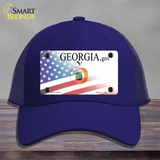 Georgia with American Flag Novelty License Plate Hat Mesh / Royal Blue