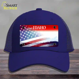 Idaho with American Flag Novelty License Plate Hat Mesh / Royal Blue