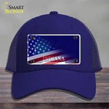 Indiana with American Flag Novelty License Plate Hat Mesh / Royal Blue