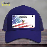 Maryland with American Flag Novelty License Plate Hat Mesh / Royal Blue