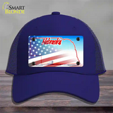 Nebraska with American Flag Novelty License Plate Hat Mesh / Royal Blue