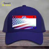 Ohio with American Flag Novelty License Plate Hat Mesh / Royal Blue