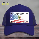 Oklahoma with American Flag Novelty License Plate Hat Mesh / Royal Blue