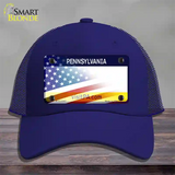 Pennsylvania with American Flag Novelty License Plate Hat Mesh / Royal Blue