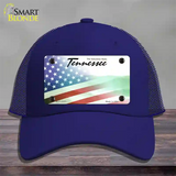 Tennessee with American Flag Novelty License Plate Hat Mesh / Royal Blue