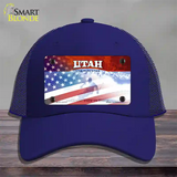 Utah with American Flag Novelty License Plate Hat Mesh / Royal Blue