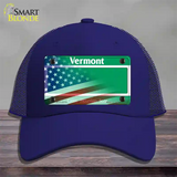 Vermont with American Flag Novelty License Plate Hat Mesh / Royal Blue