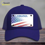 Virginia with American Flag Novelty License Plate Hat Mesh / Royal Blue