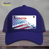 Washington with American Flag Novelty License Plate Hat Mesh / Royal Blue