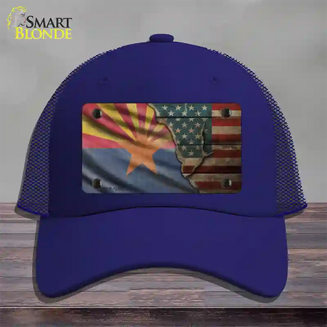 Arizona/American Flag Novelty License Plate Hat Mesh / Royal Blue