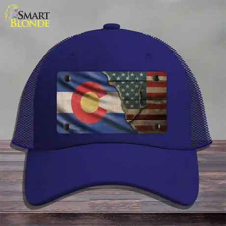 Colorado/American Flag Novelty License Plate Hat Mesh / Royal Blue