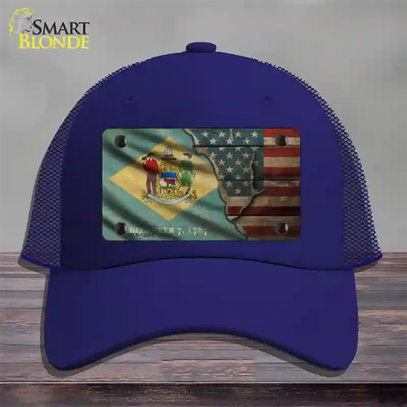 Delaware/American Flag Novelty License Plate Hat Mesh / Royal Blue