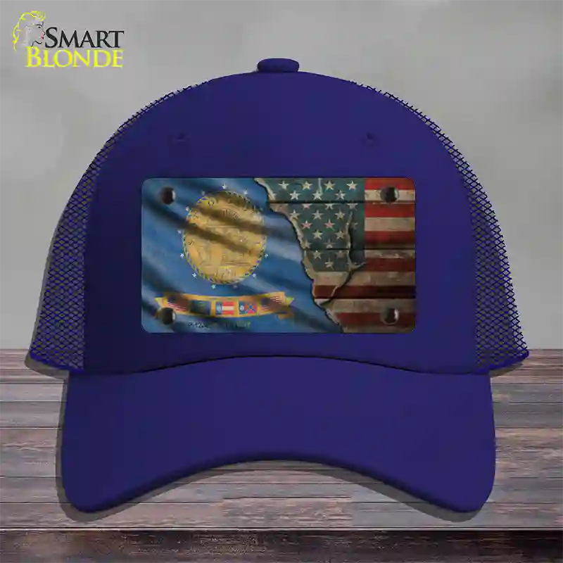 Georgia/American Flag Novelty License Plate Hat Mesh / Royal Blue