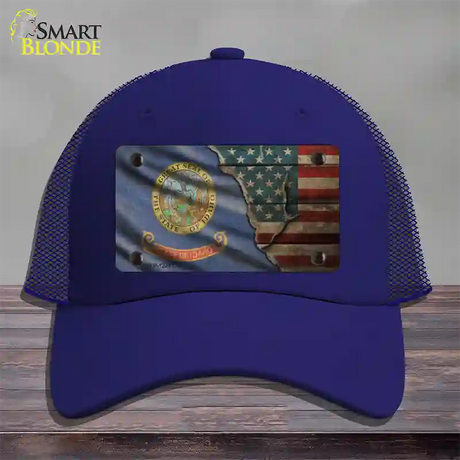 Idaho/American Flag Novelty License Plate Hat Mesh / Royal Blue