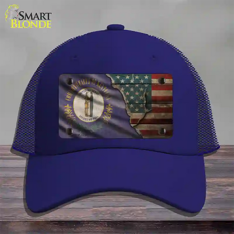 Kentucky/American Flag Novelty License Plate Hat Mesh / Royal Blue