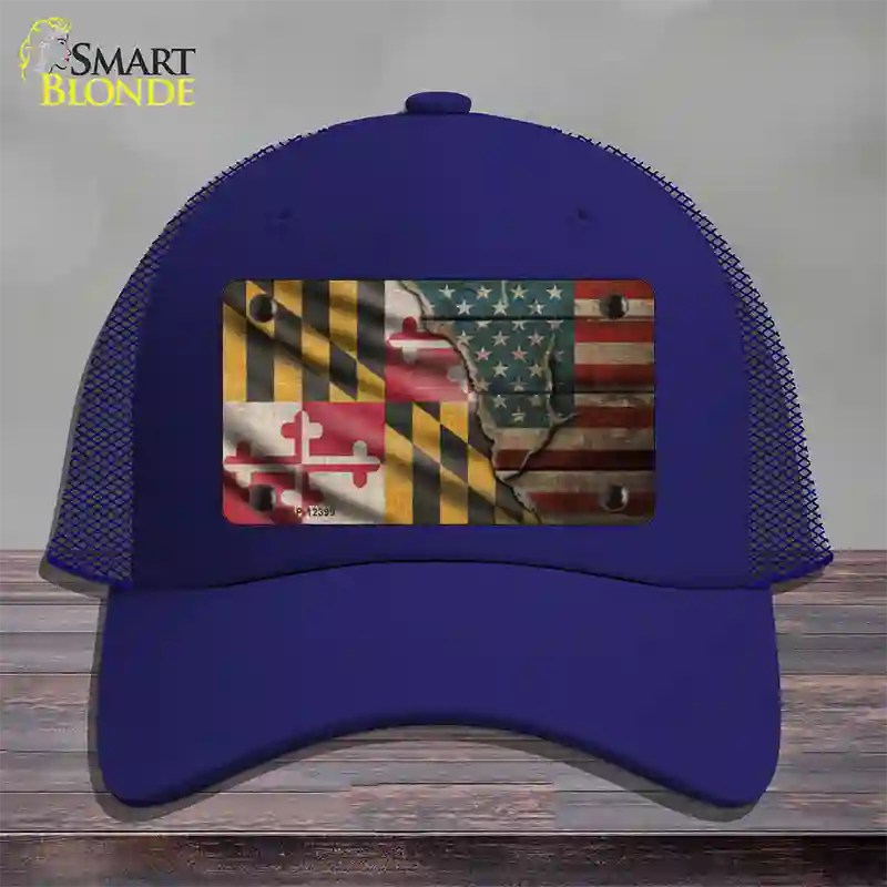 Maryland/American Flag Novelty License Plate Hat Mesh / Royal Blue