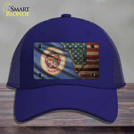 Minnesota/American Flag Novelty License Plate Hat Mesh / Royal Blue