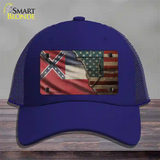 Mississippi/American Flag Novelty License Plate Hat Mesh / Royal Blue