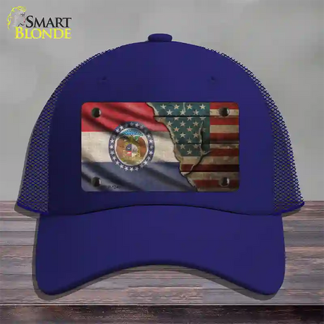 Missouri/American Flag Novelty License Plate Hat Mesh / Royal Blue