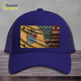 New Jersey/American Flag Novelty License Plate Hat Mesh / Royal Blue