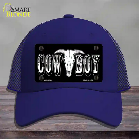 Cowboy Longhorn Skull Novelty License Plate Hat Mesh / Royal Blue