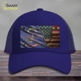 North Dakota/American Flag Novelty License Plate Hat Mesh / Royal Blue