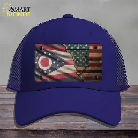 Ohio/American Flag Novelty License Plate Hat Mesh / Royal Blue