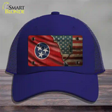 Tennessee/American Flag Novelty License Plate Hat Mesh / Royal Blue