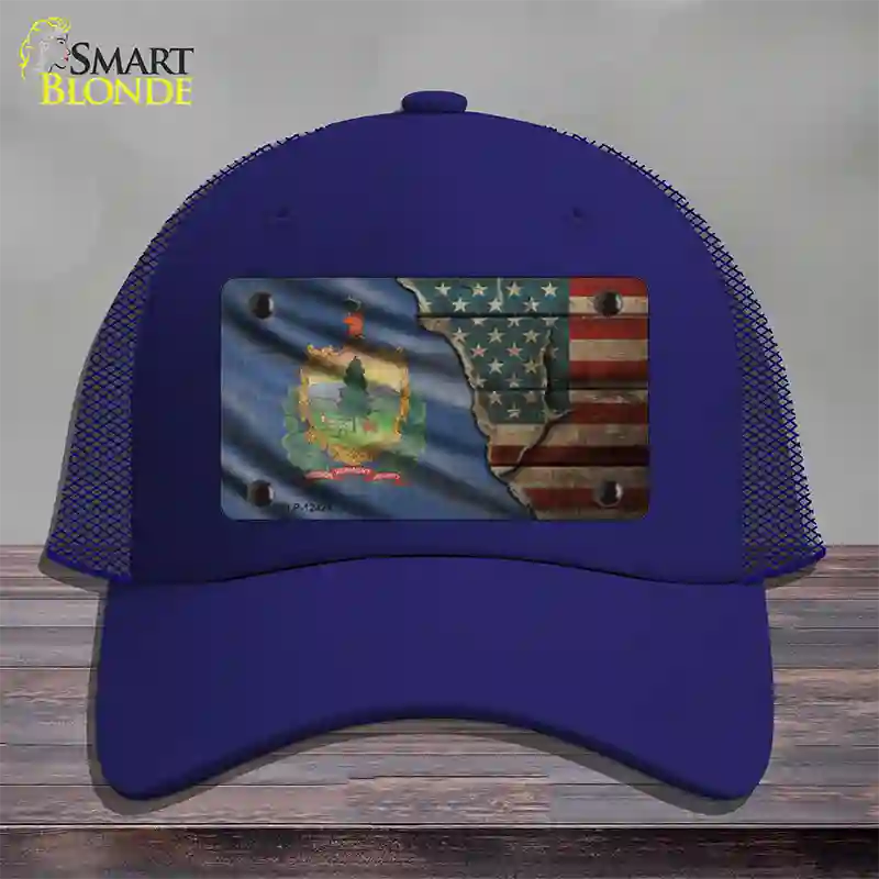 Vermont/American Flag Novelty License Plate Hat Mesh / Royal Blue