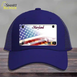 Maryland State with American Flag Novelty License Plate Hat Mesh / Royal Blue