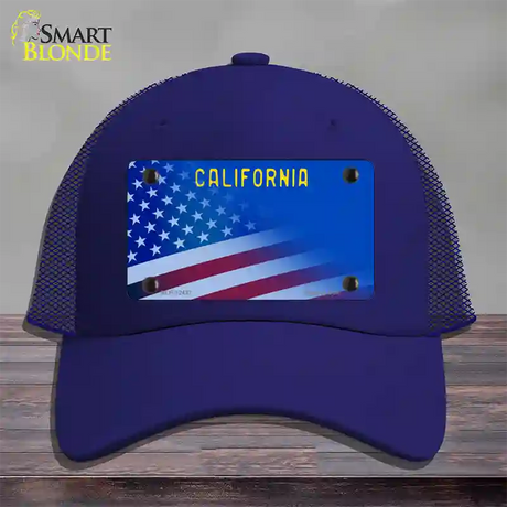 California with Blue California Plate Novelty License Plate Hat Mesh / Royal Blue