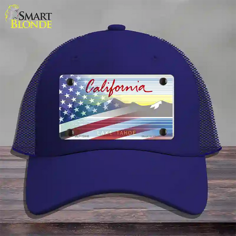 California Tahoe Plate American Flag Novelty License Plate Hat Mesh / Royal Blue