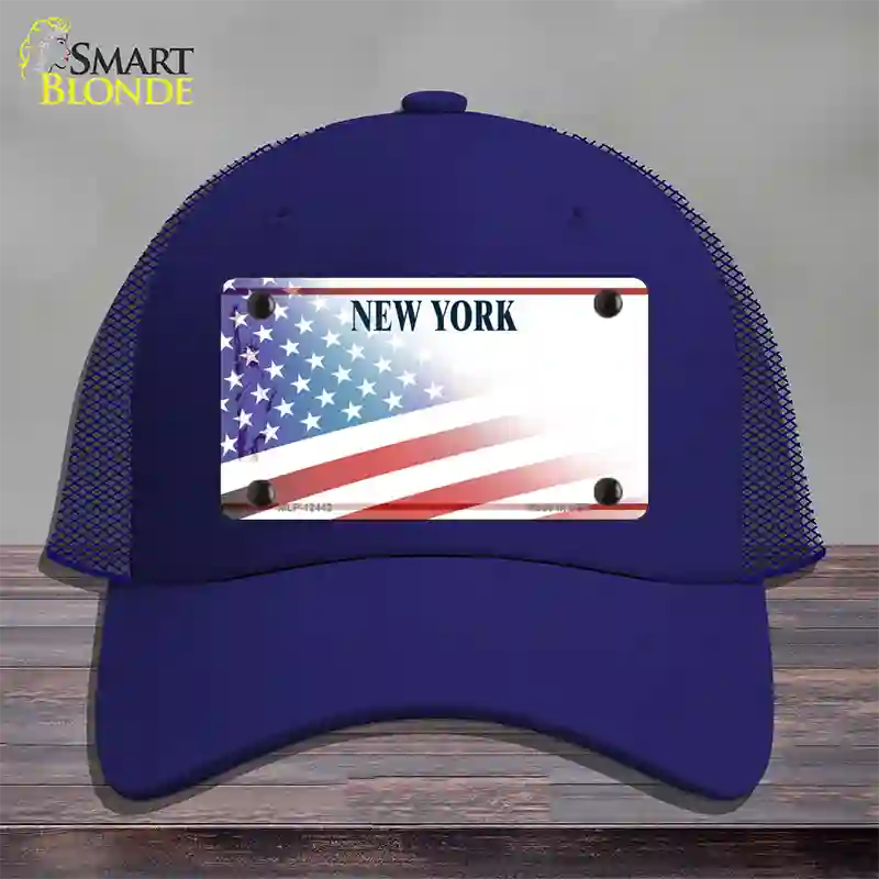 New York Liberty Plate American Flag Novelty License Plate Hat Mesh / Royal Blue