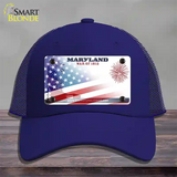 Maryland War Plate American Flag Novelty License Plate Hat Mesh / Royal Blue