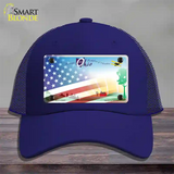 Ohio Birthplace with American Flag Novelty License Plate Hat Mesh / Royal Blue