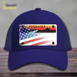 Nebraska Amber with American Flag Novelty License Plate Hat Mesh / Royal Blue