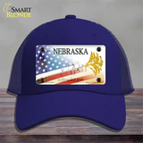 Nebraska Plate American Flag Novelty License Plate Hat Mesh / Royal Blue