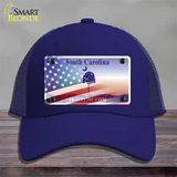 South Carolina Travel Plate American Flag Novelty License Plate Hat Mesh / Royal Blue