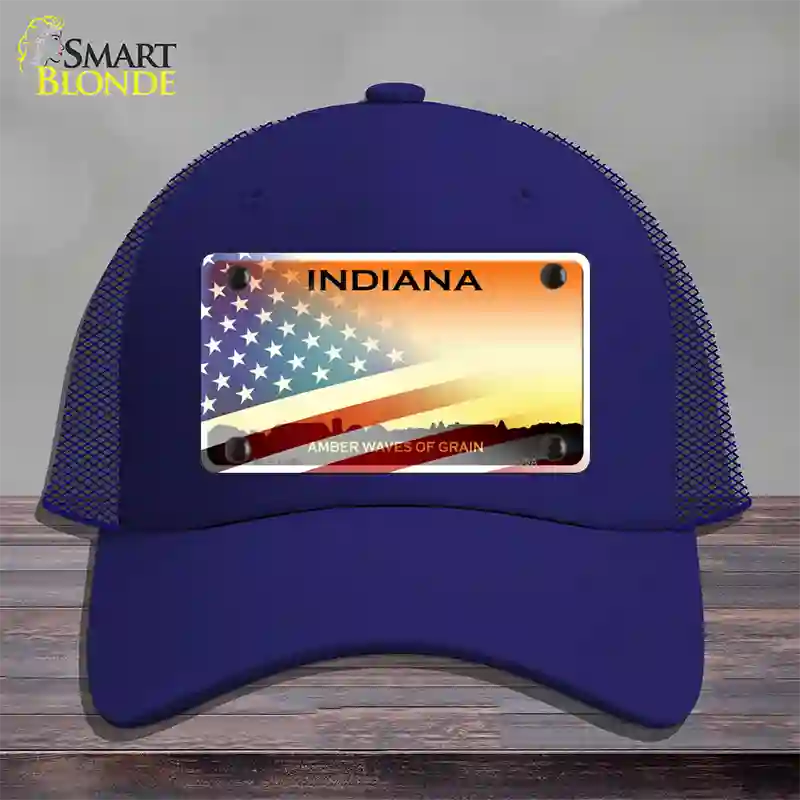 Indiana Amber Waves Plate American Flag Novelty License Plate Hat Mesh / Royal Blue