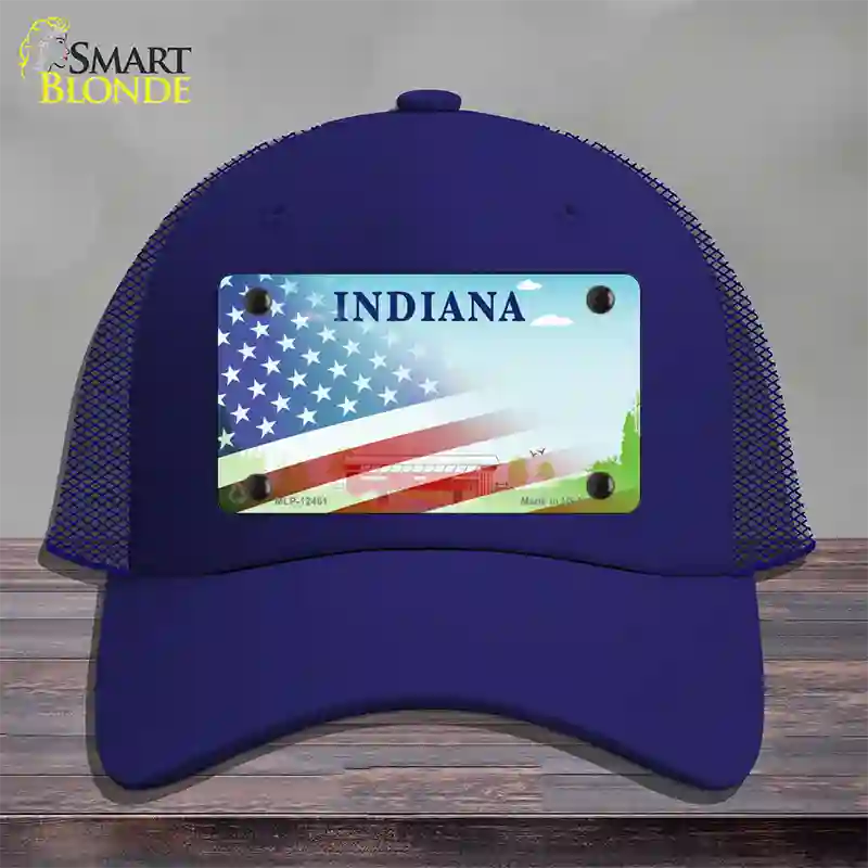 Indiana Bridge Plate American Flag Novelty License Plate Hat Mesh / Royal Blue