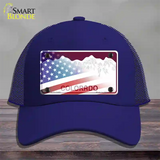 Colorado Red with American Flag Novelty License Plate Hat Mesh / Royal Blue