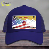 Colorado Firefighter Plate American Flag Novelty License Plate Hat Mesh / Royal Blue