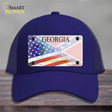 Georgia Confederate Flag American Flag Novelty License Plate Hat Mesh / Royal Blue