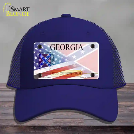 Georgia Confederate Flag American Flag Novelty License Plate Hat Mesh / Royal Blue