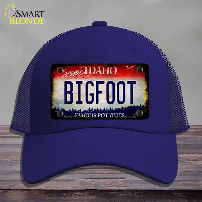 Bigfoot Idaho Novelty License Plate Hat Mesh / Royal Blue