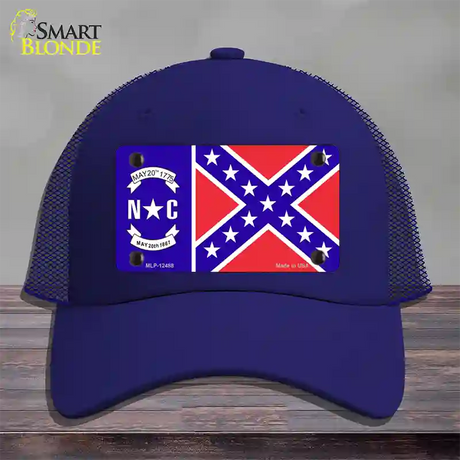 North Carolina Confederate Flag Novelty License Plate Hat Mesh / Royal Blue