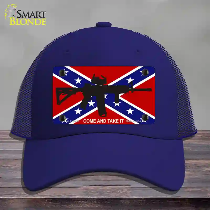 Come and Take It Confederate Flag Novelty License Plate Hat Mesh / Royal Blue