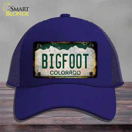 Bigfoot Colorado Rusty Novelty License Plate Hat Mesh / Royal Blue