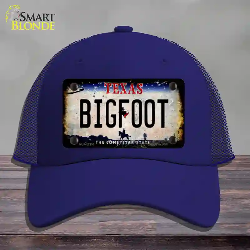 Bigfoot Texas Novelty License Plate Hat Mesh / Royal Blue