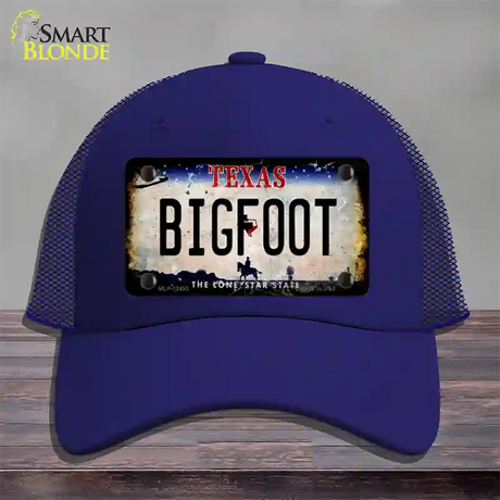 Bigfoot Texas Novelty License Plate Hat Mesh / Royal Blue